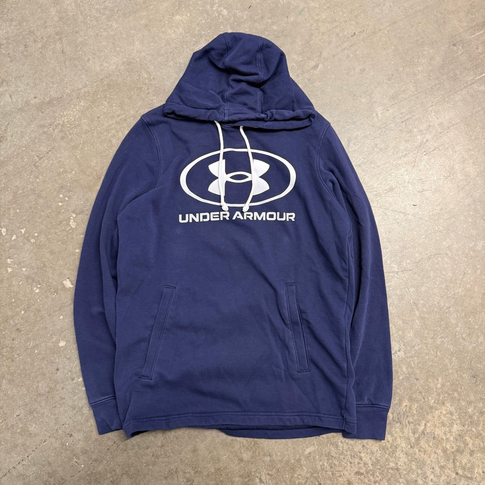 Under Armour Mens Blue Graphic Logo Pullover Hoodie Small SM Fleece Sweatshirt
